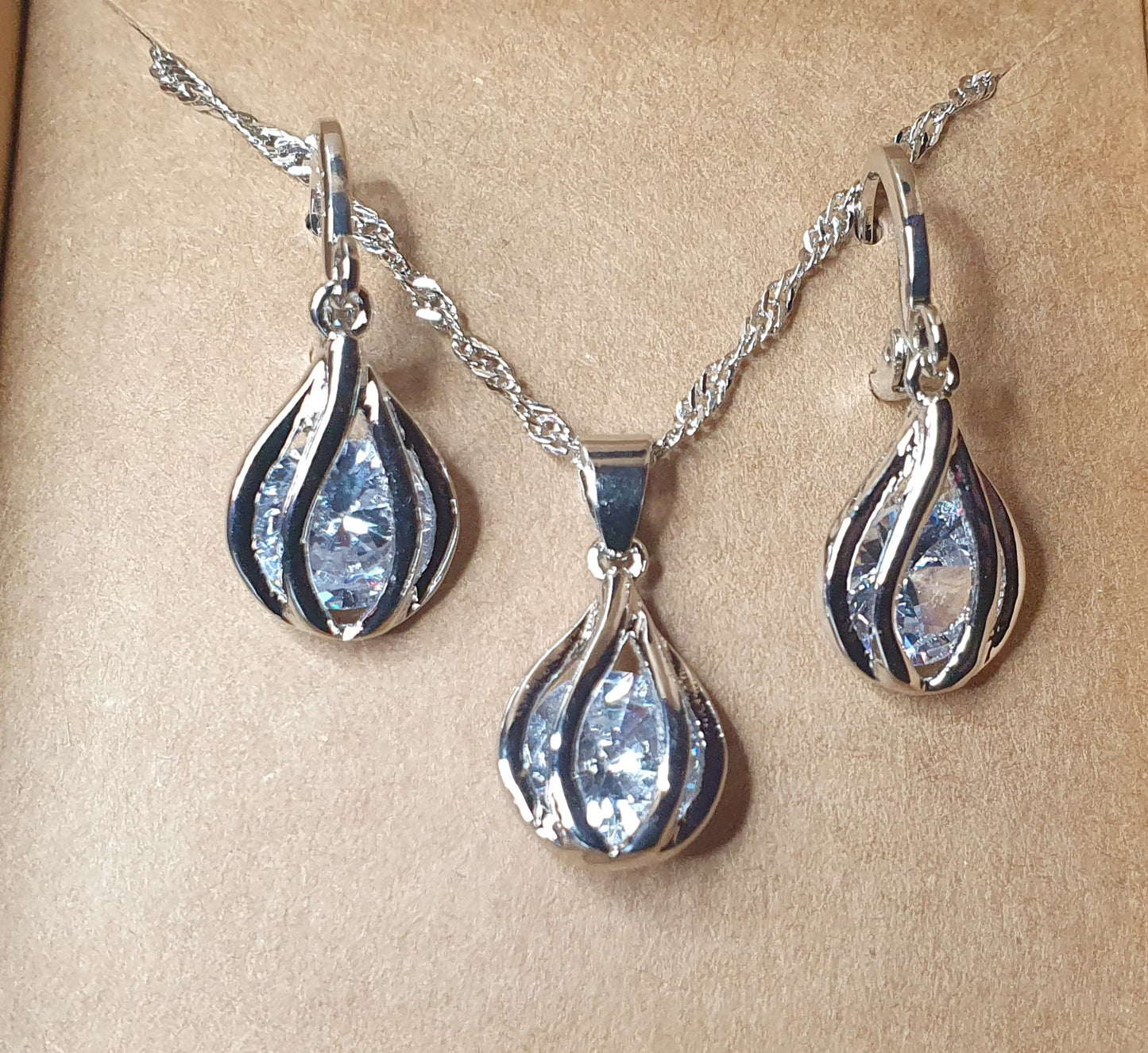 Caged Cubic Zirconia Necklace And Earring Set