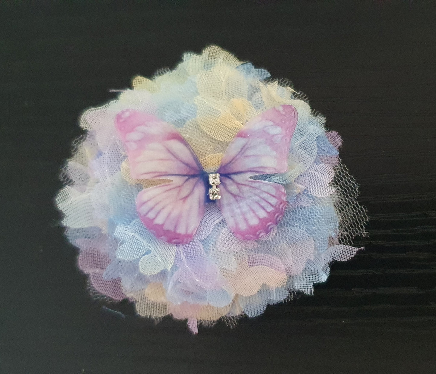 Material flower and butterfly hair clip