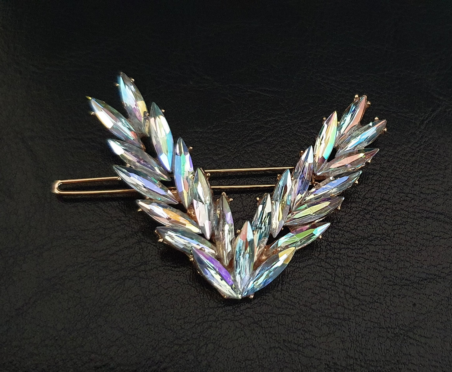 Crystal Rhinestone V Shaped Leaf Feather Hair Clip