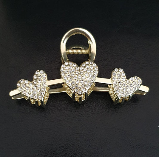 Gold crystal heart metal hair clip claw