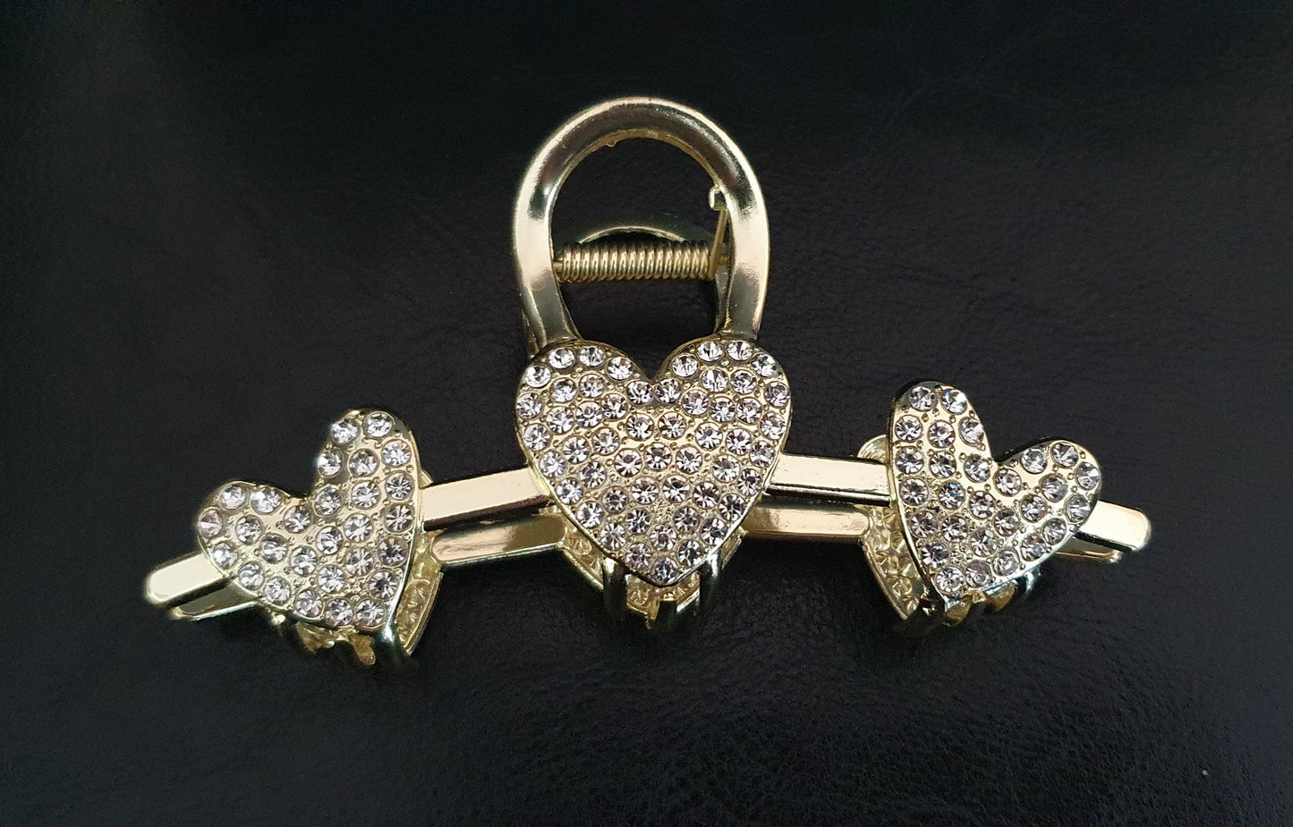 Gold crystal heart metal hair clip claw