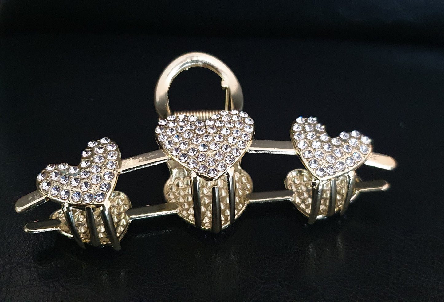 Gold crystal heart metal hair clip claw