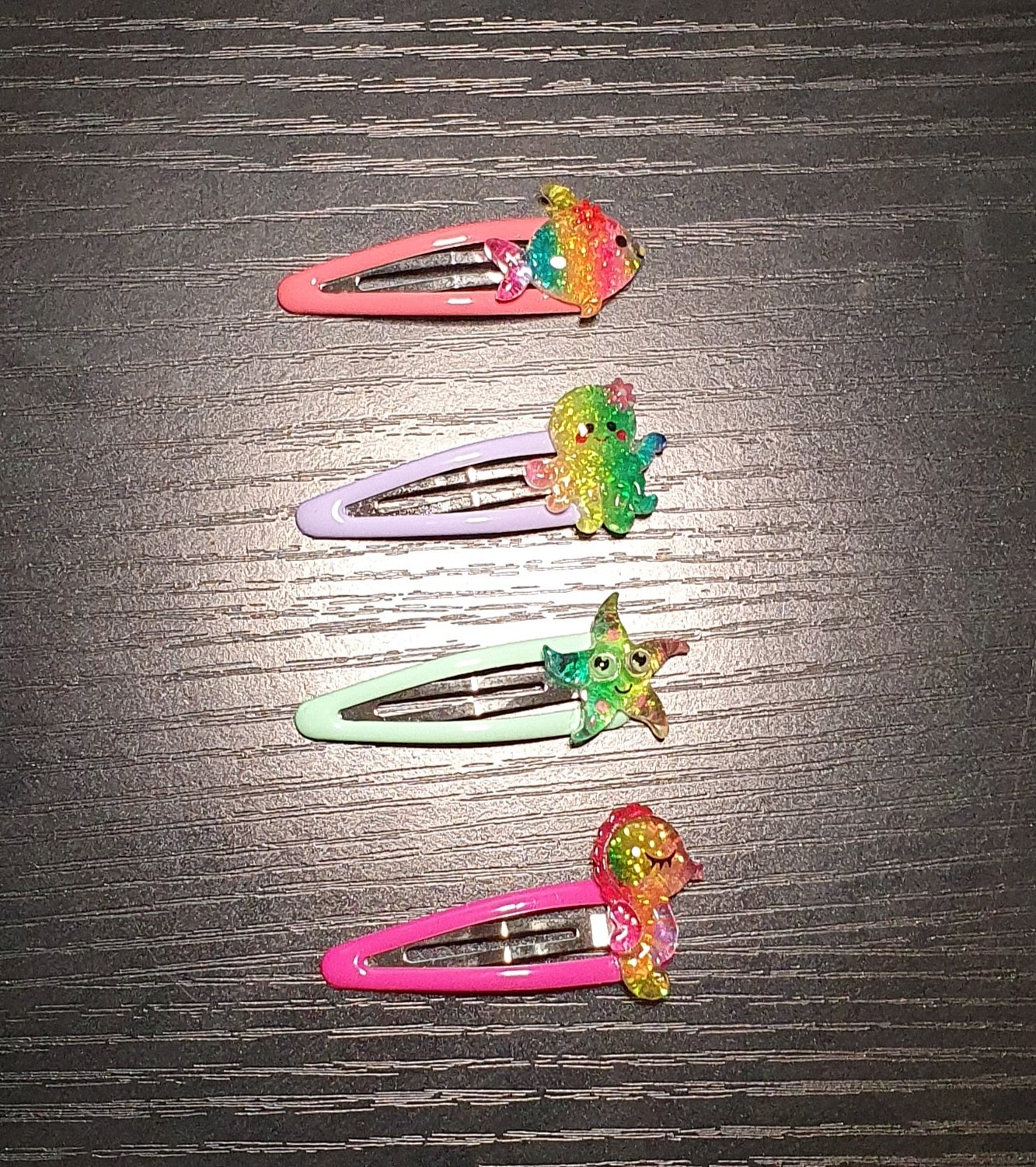 Rainbow sea themed handmade set of four snap clips