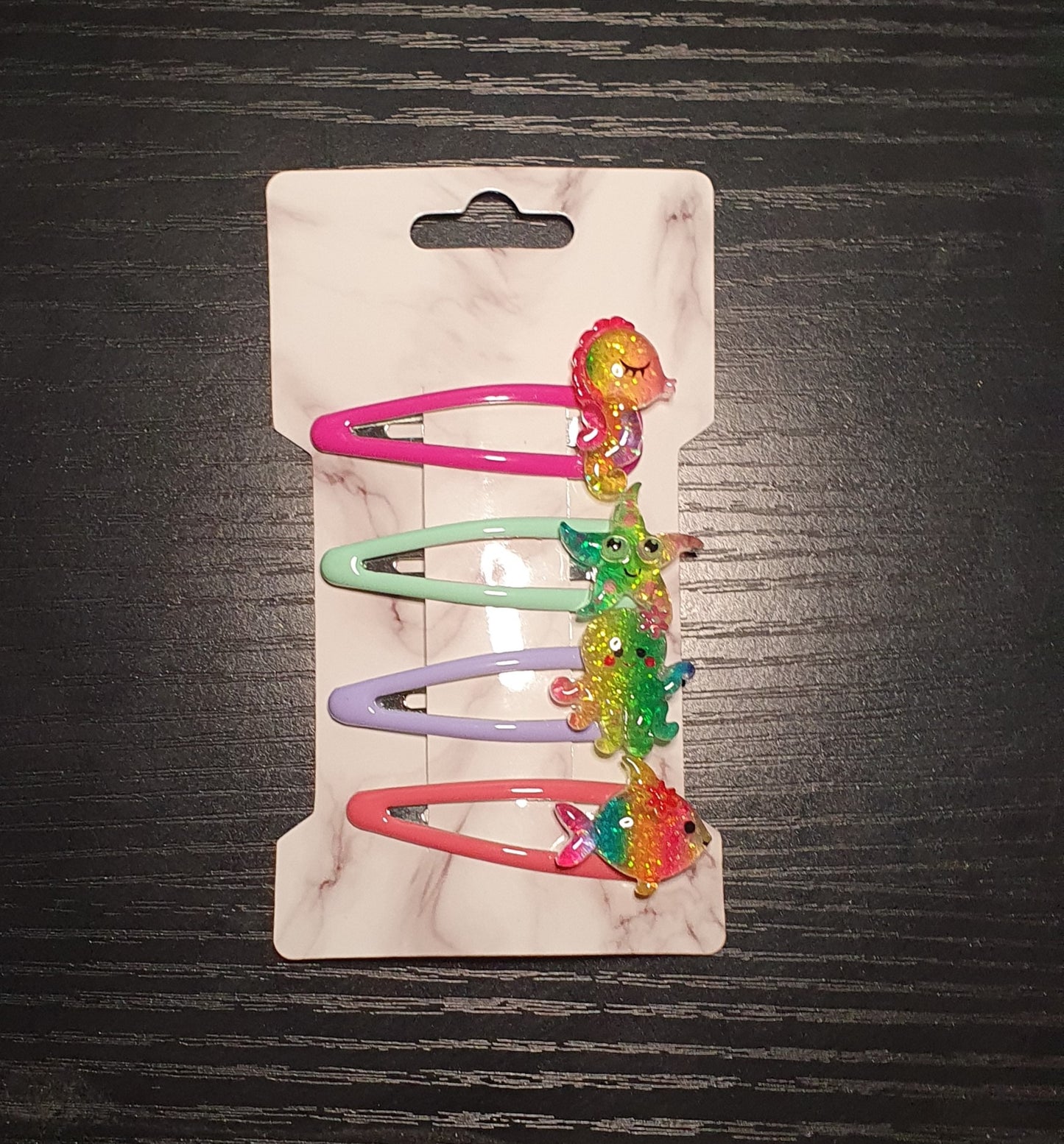 Rainbow sea themed handmade set of four snap clips