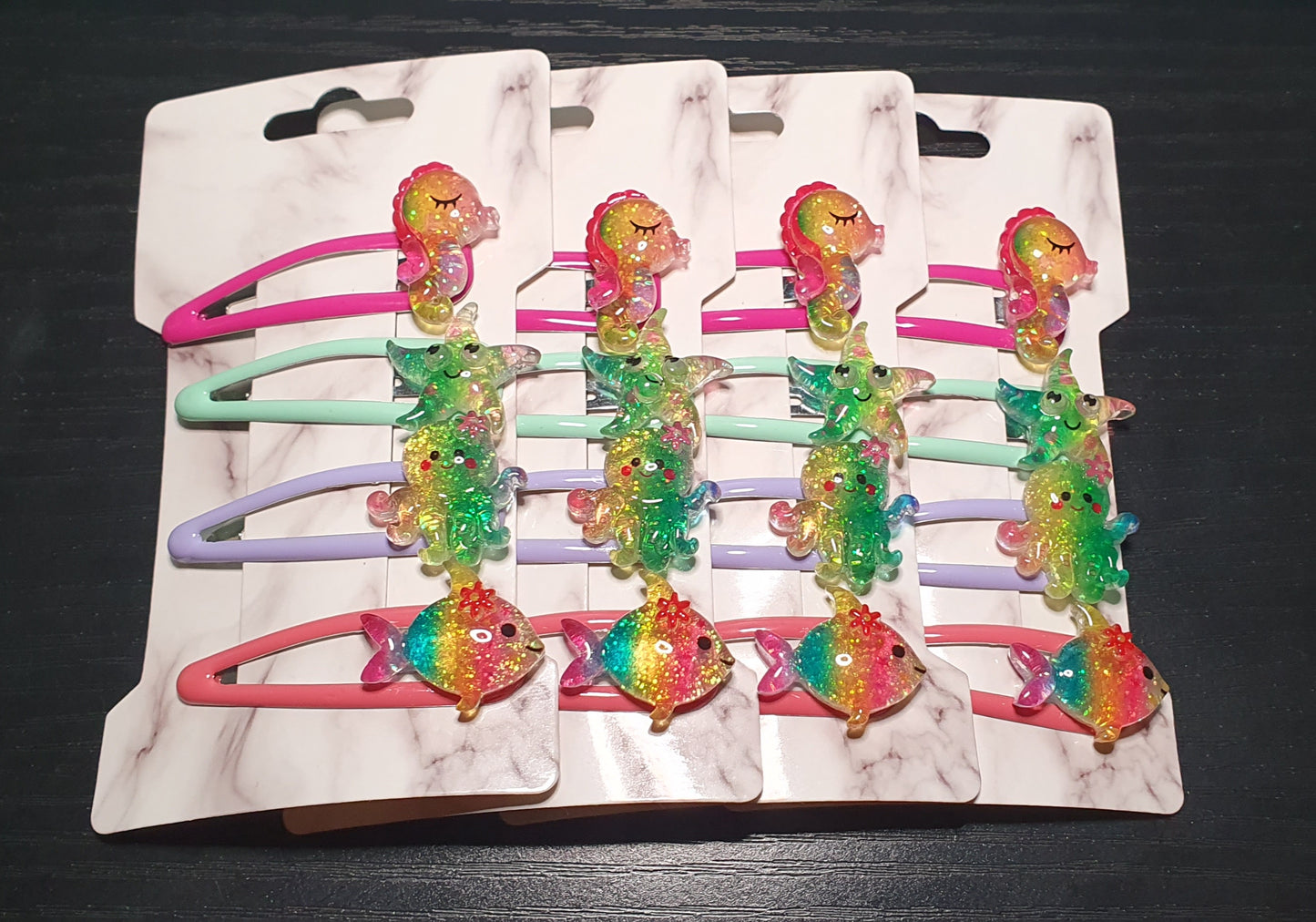 Rainbow sea themed handmade set of four snap clips