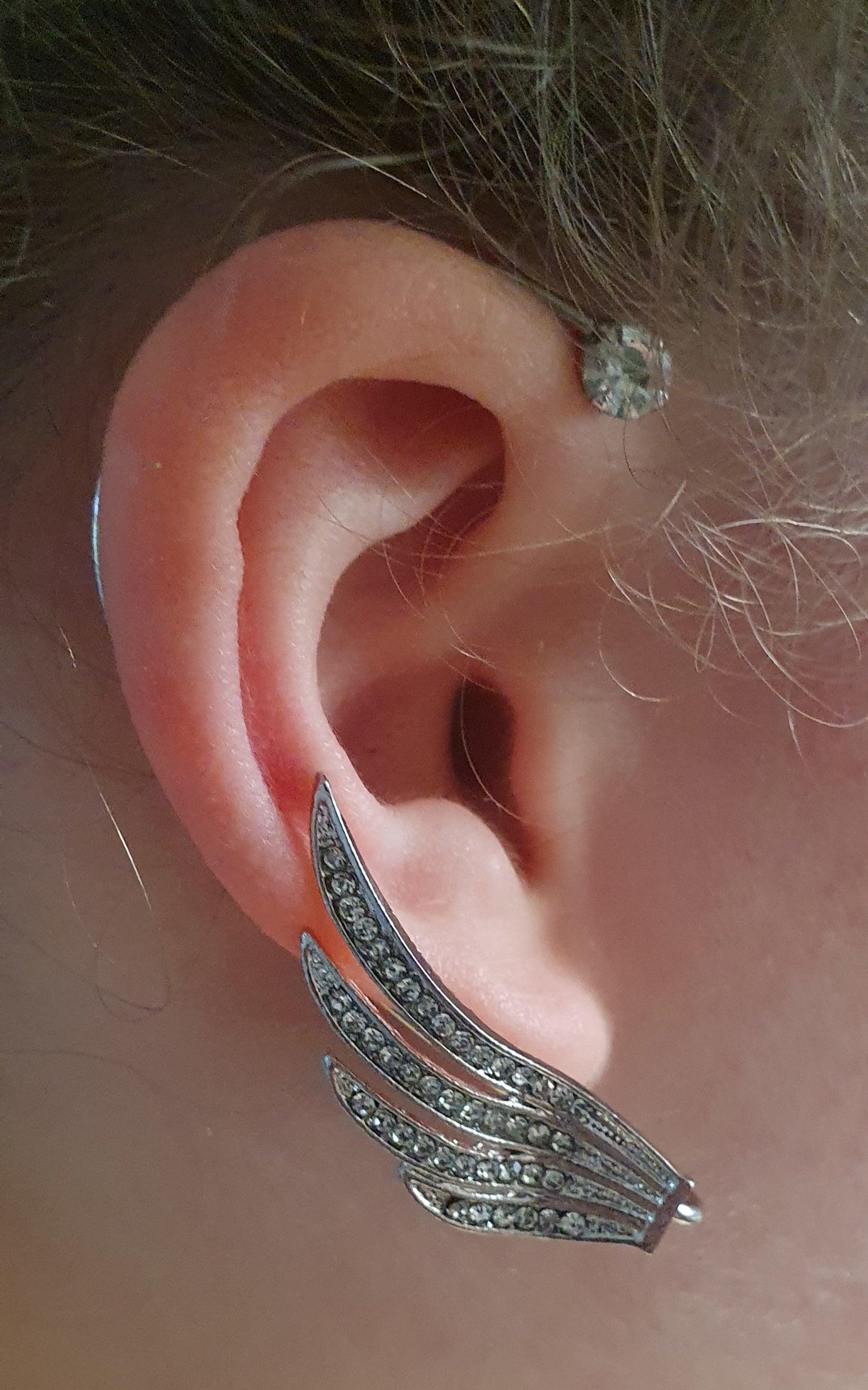 Crystal feather wing ear cuff clip