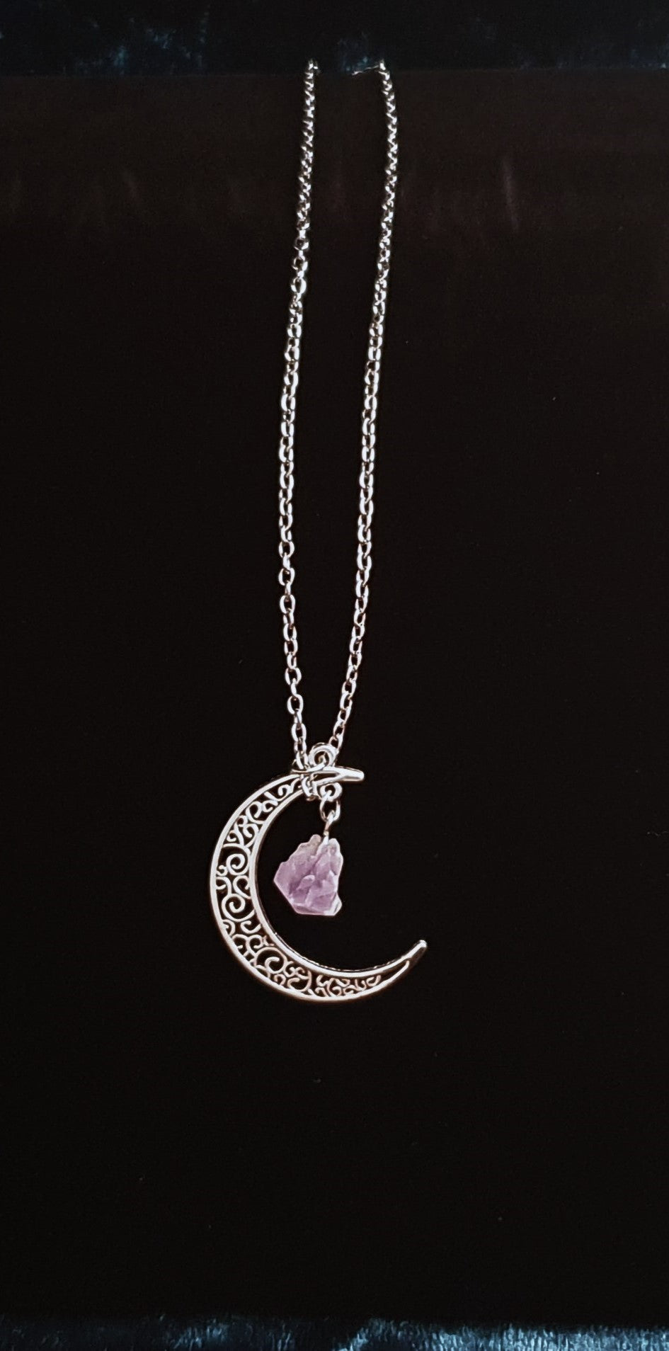 Crescent moon with crystal pendant necklace