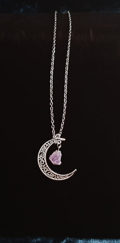 Crescent moon with gem pendant necklace