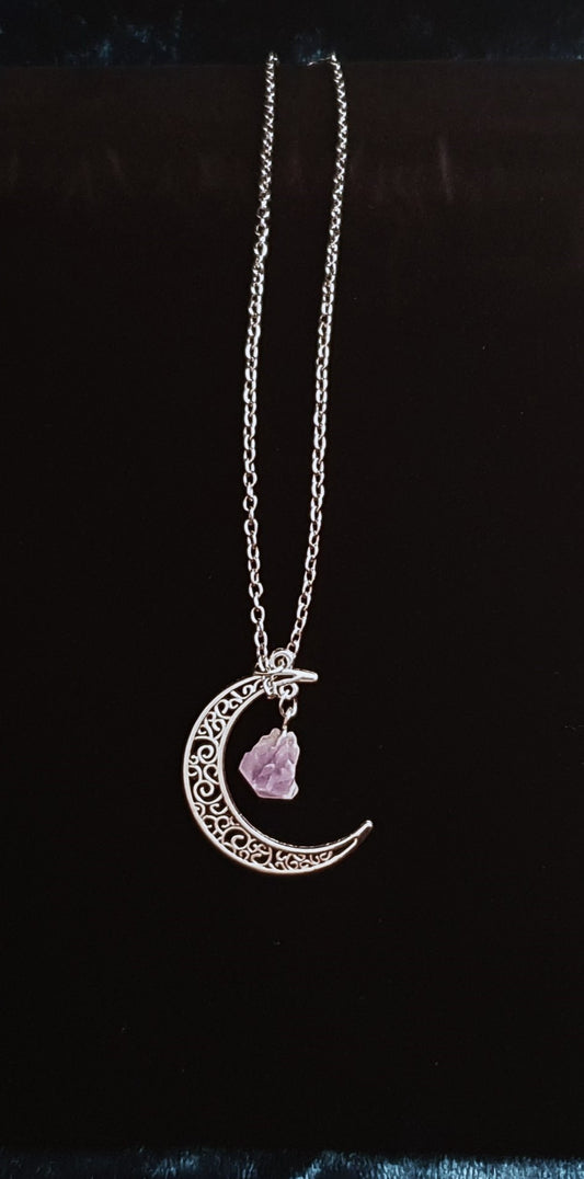 Crescent moon with crystal pendant necklace