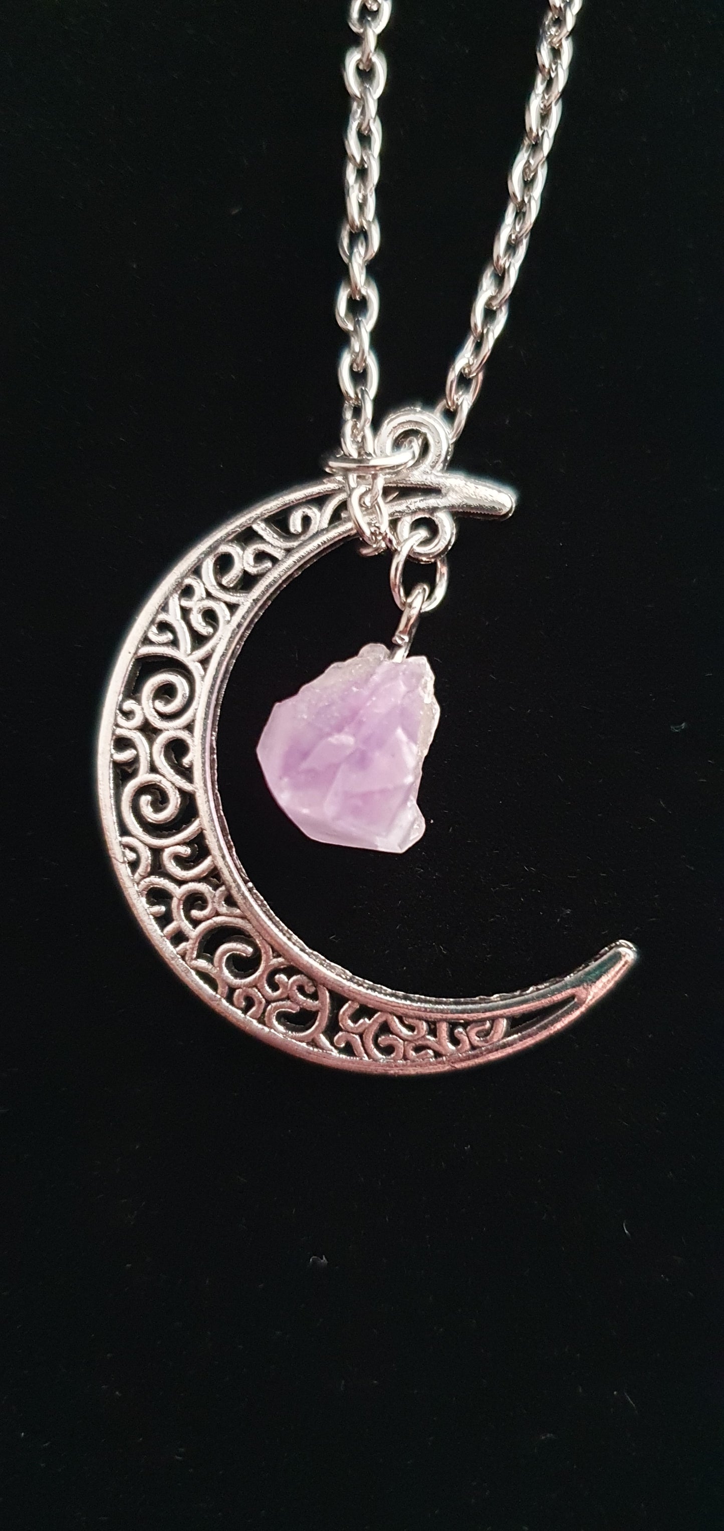 Crescent moon with crystal pendant necklace