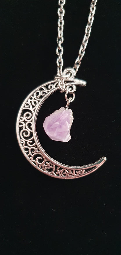 Crescent moon with gem pendant necklace