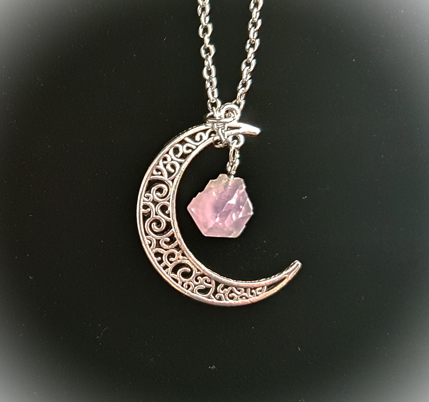 Crescent moon with crystal pendant necklace