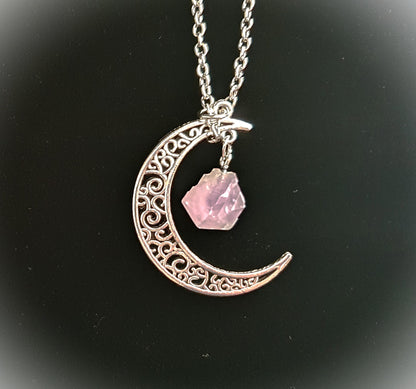 Crescent moon with gem pendant necklace