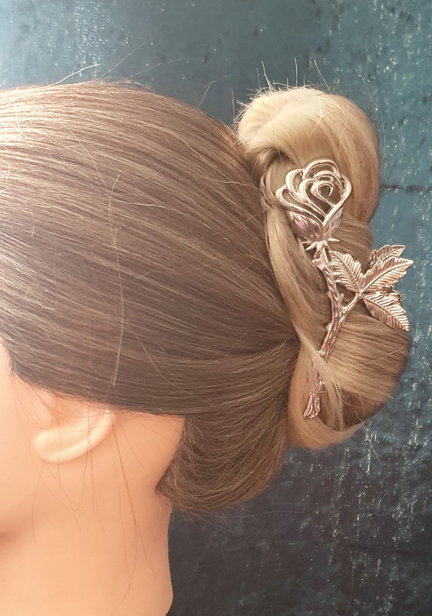 Silver rose metal hair claw clip