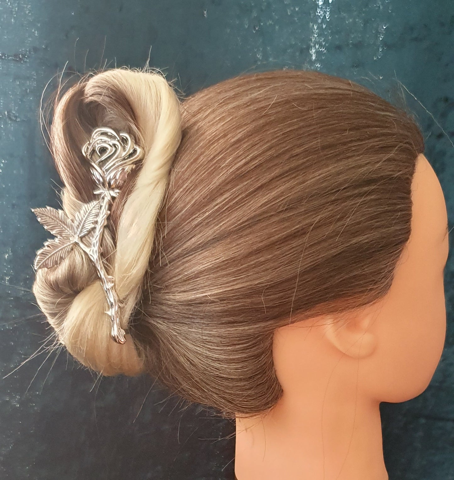 Silver rose metal hair claw clip