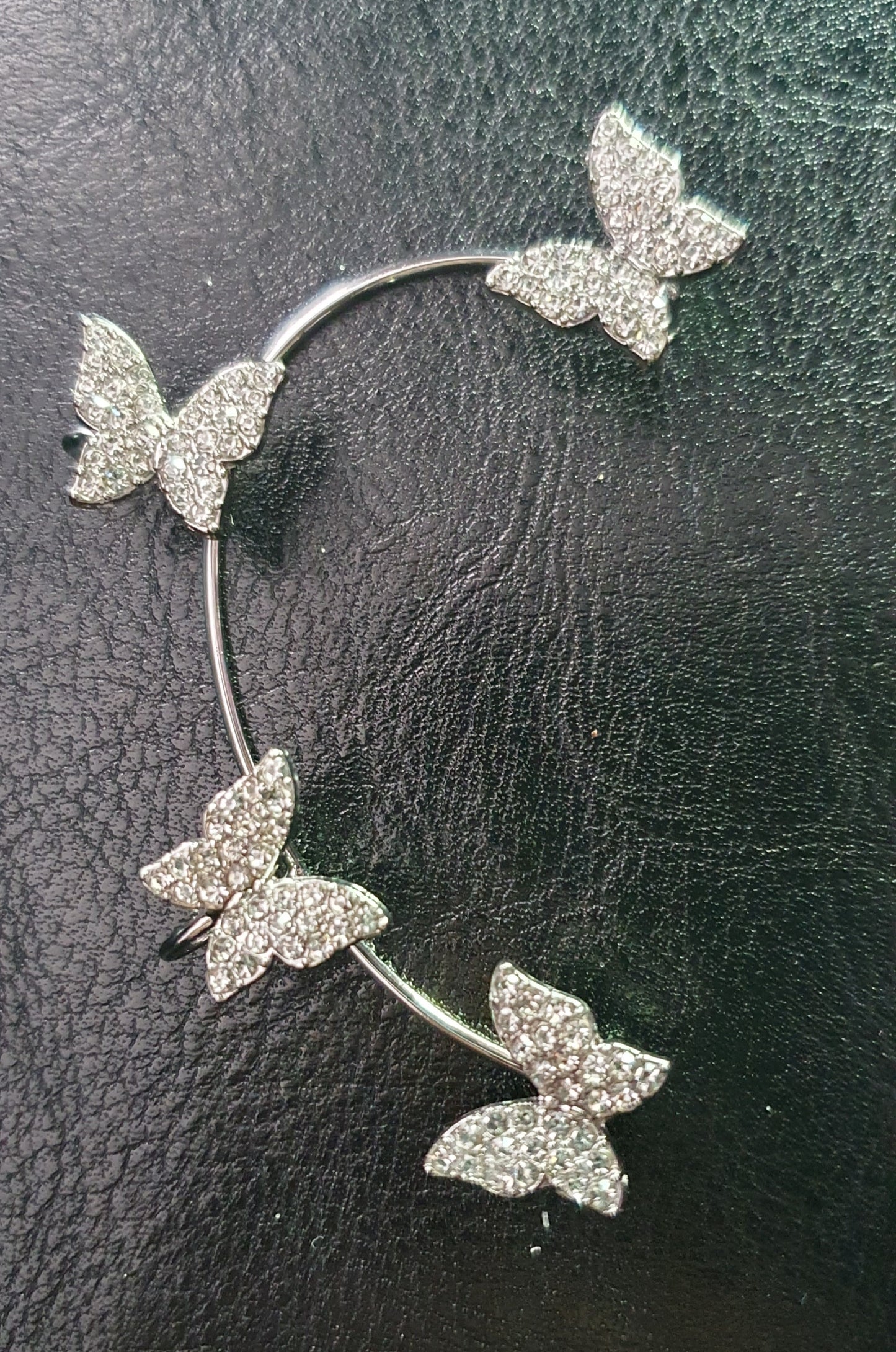 Silver crystal butterfly ear cuff clip-on