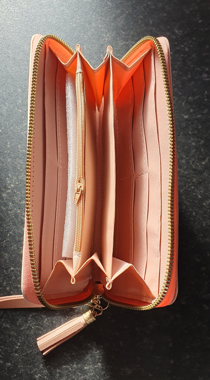 Long PU Leather Zipper Purse Pink/Cream