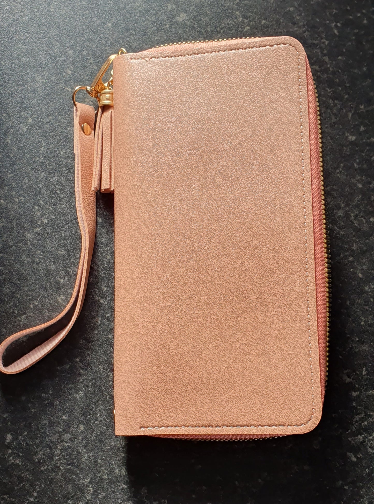 Long PU Leather Zipper Purse Pink/Cream