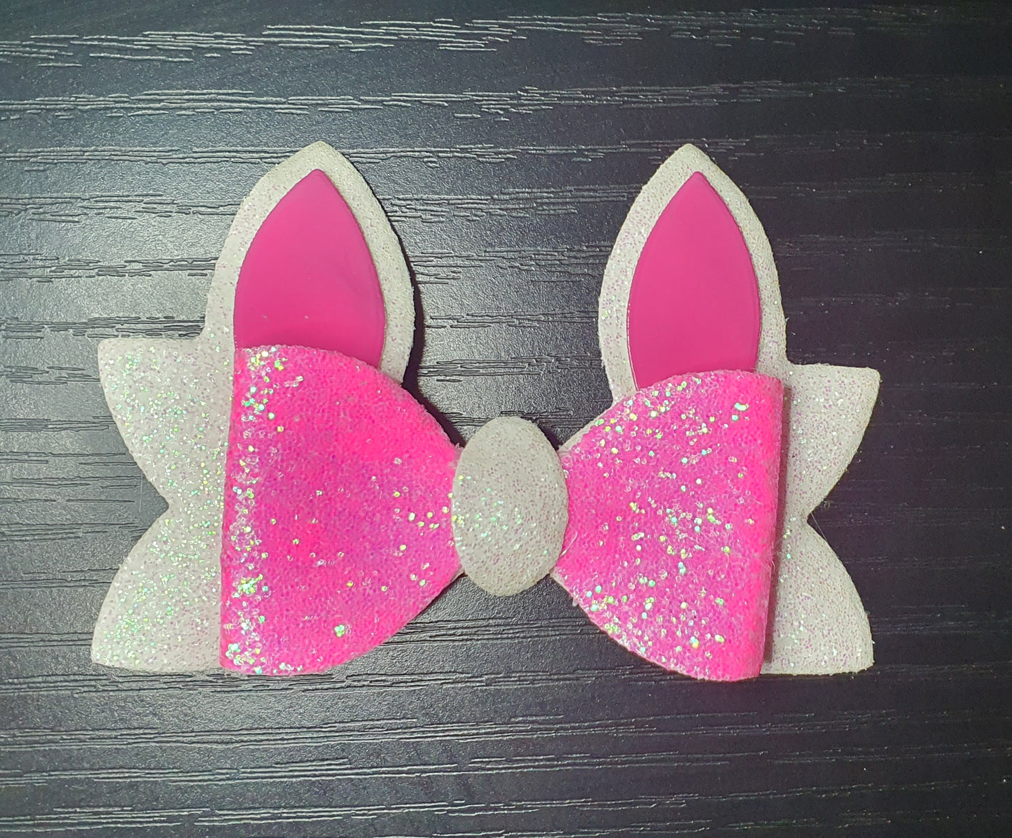 Pink and White Easter Bunny Bow Hair Clip