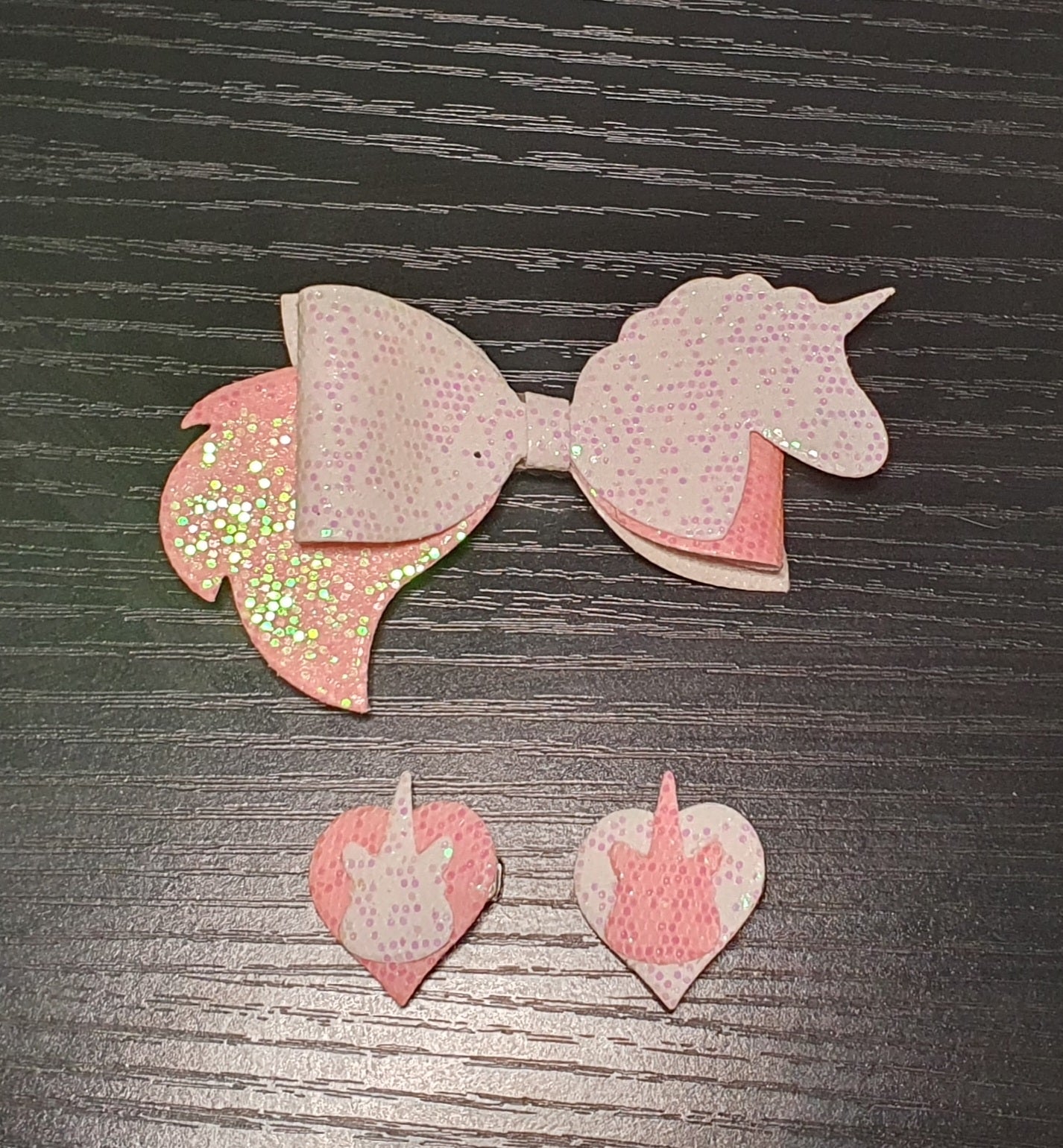 Pink & White Glittery Unicorn Bow and Mini Clip set