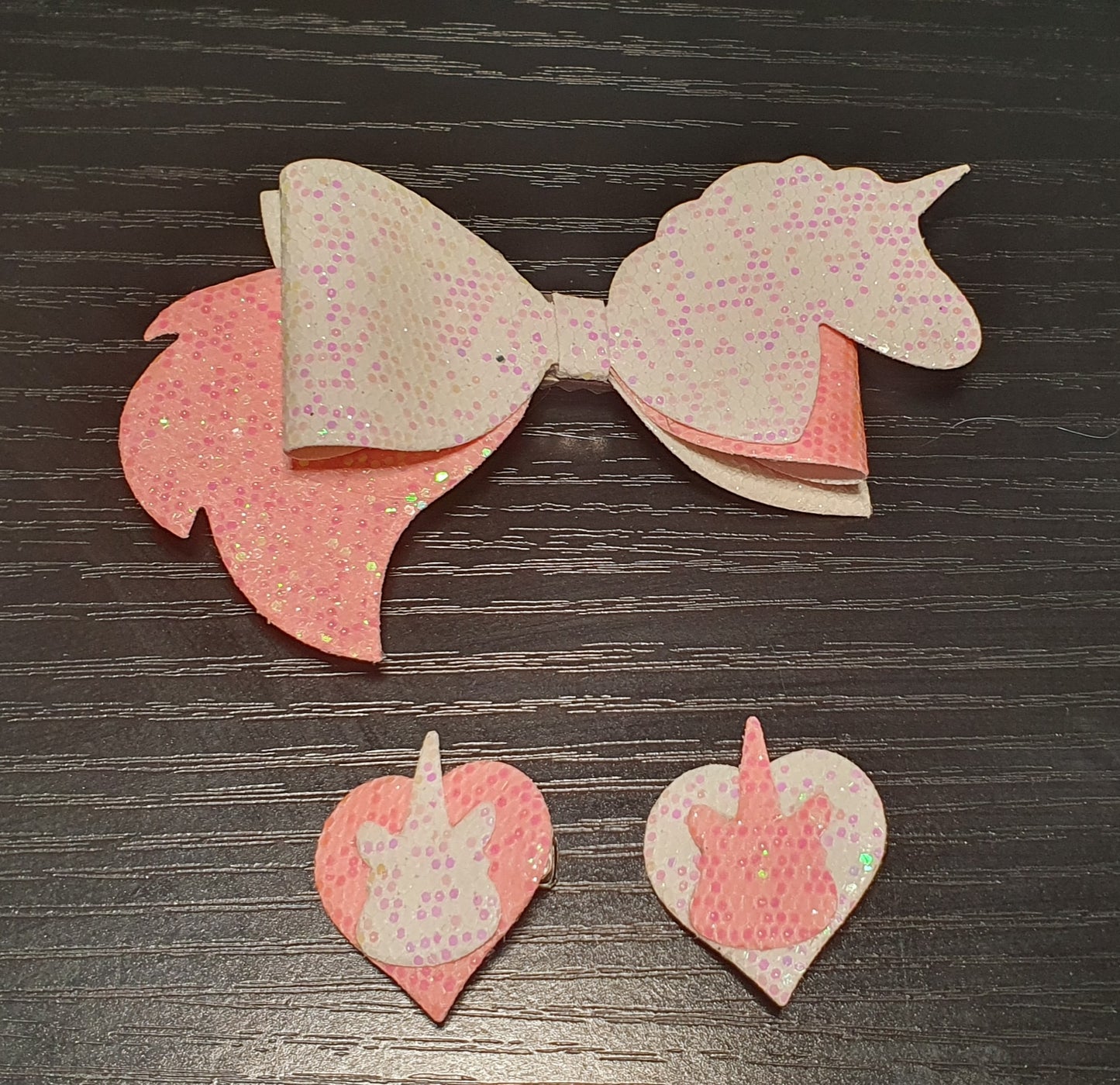 Pink & White Glittery Unicorn Bow and Mini Clip set