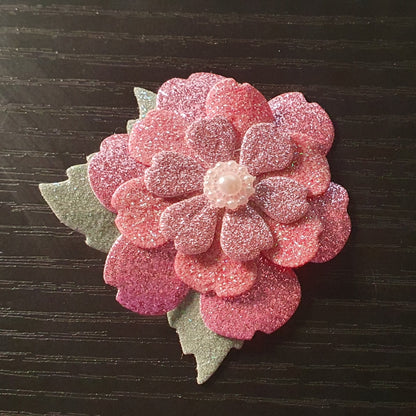 Pink sparkly glittery shiny flower hair clip