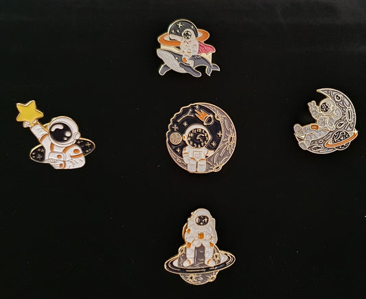 Astronaut Enamel Pins Planet Clock Rocket Whale Star Moon Galaxy Coffee Metal Brooches Badges