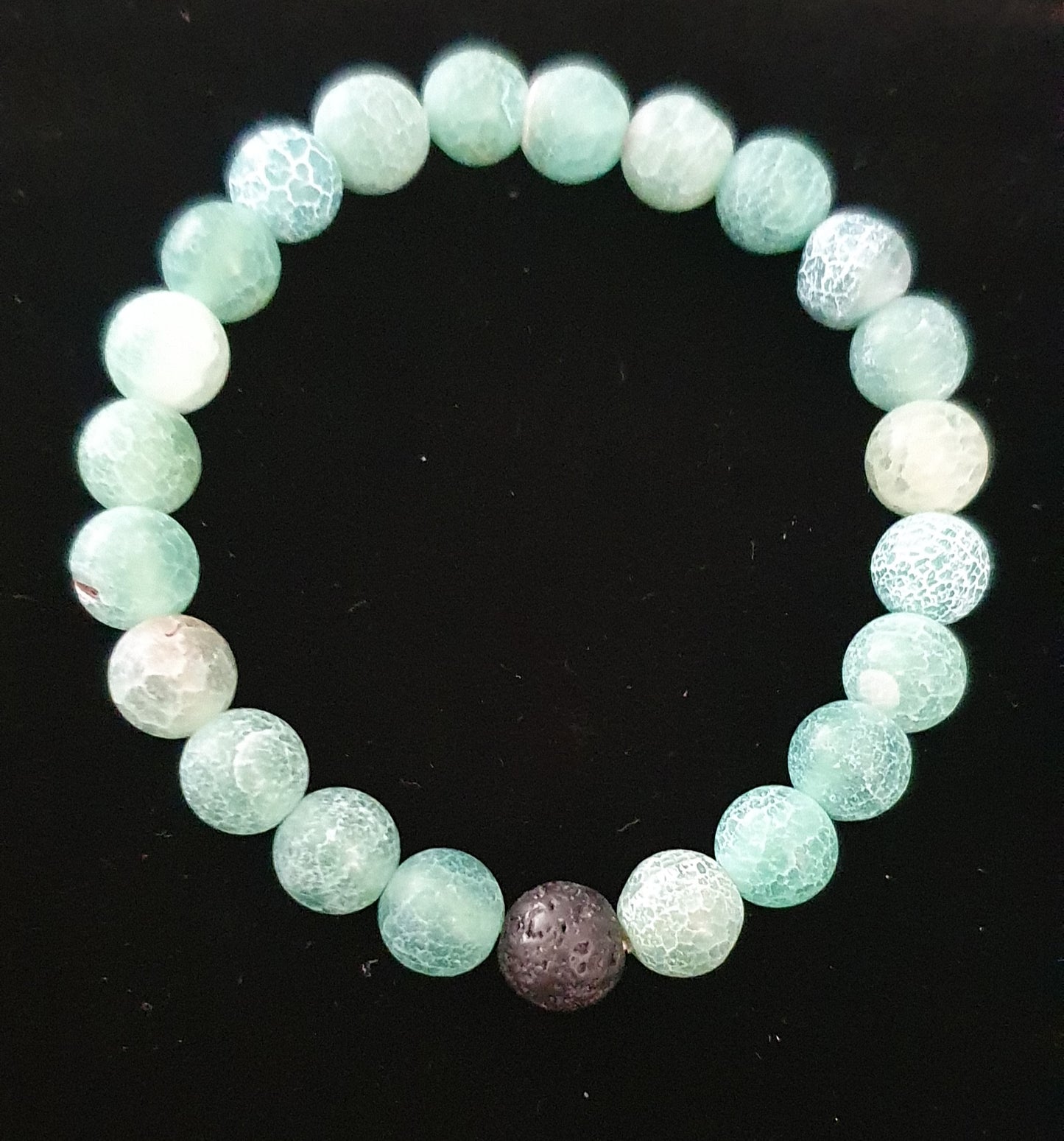 Lava and green stone beaded bracelet set