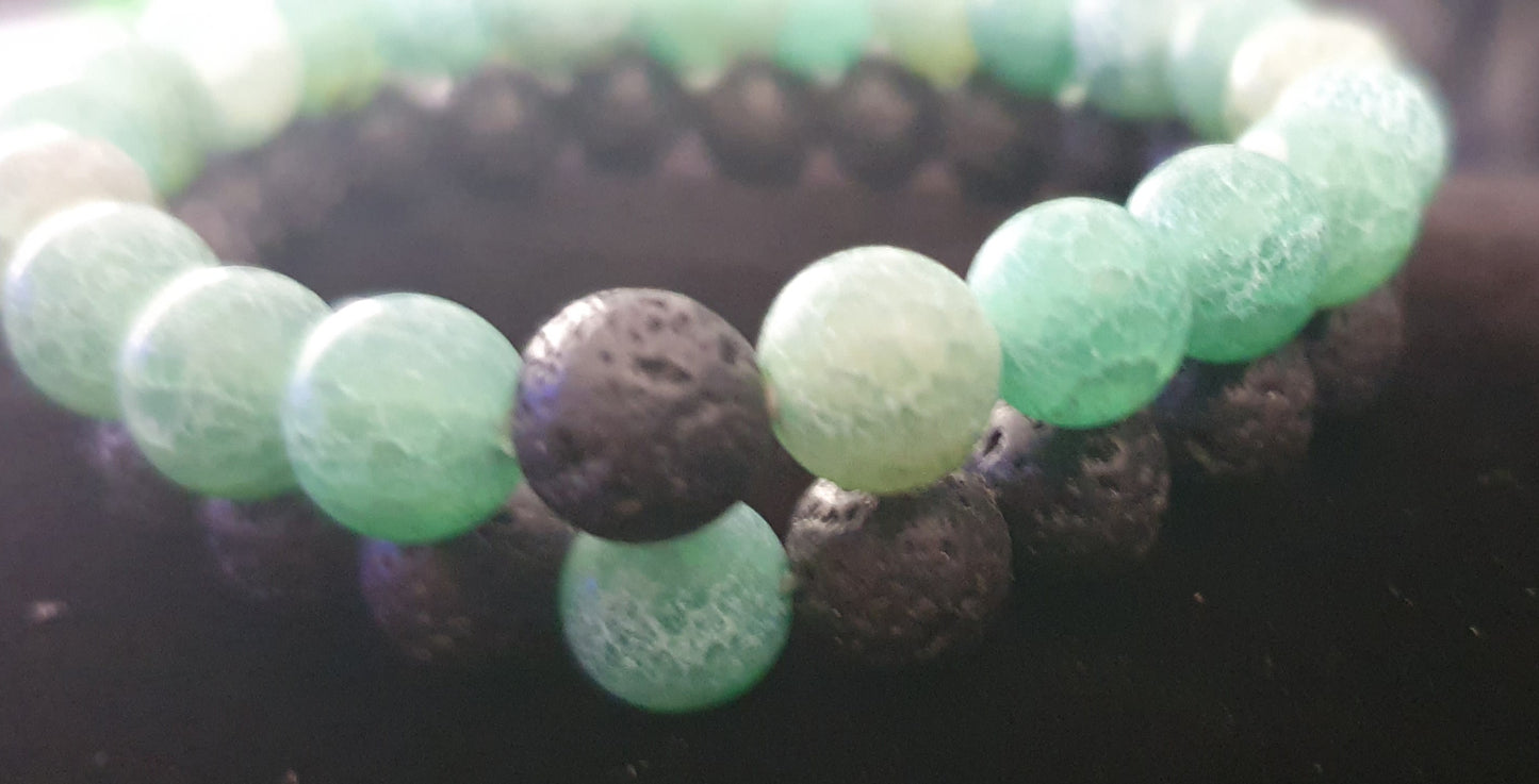 Lava and green stone beaded bracelet set