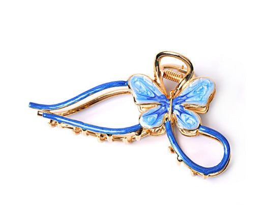 Blue Butterfly Details Gold Hair Clip Claw