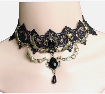 Vintage gothic wiccan pagan black lace choker necklaces