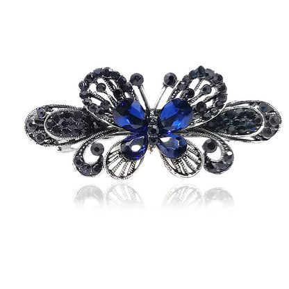 butterfly black and blue rhinestone crystal barrette hair clip