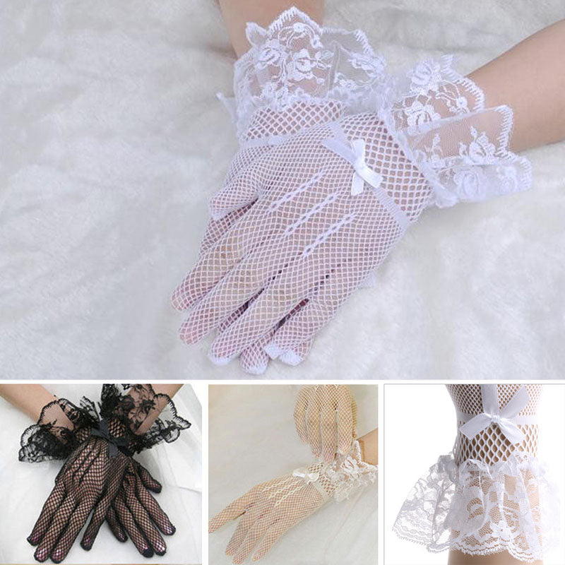 Elegant lace wrist gloves with bowknot