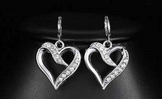 Heart shaped silver hoop earrings with cubic zirconia