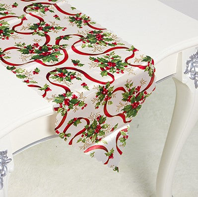 Ribbon and holly Christmas table runner