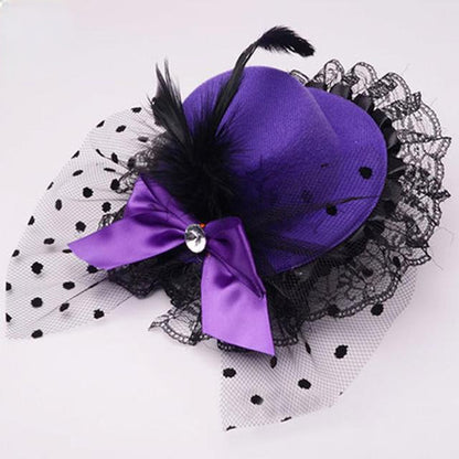 Stylish mini top hat fascinator with bow and lace trim