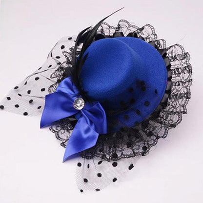 Stylish mini top hat fascinator with bow and lace trim