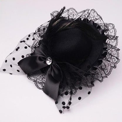 Stylish mini top hat fascinator with bow and lace trim