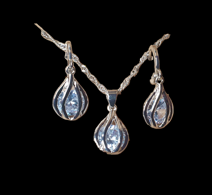 Caged Cubic Zirconia Necklace And Earring Set