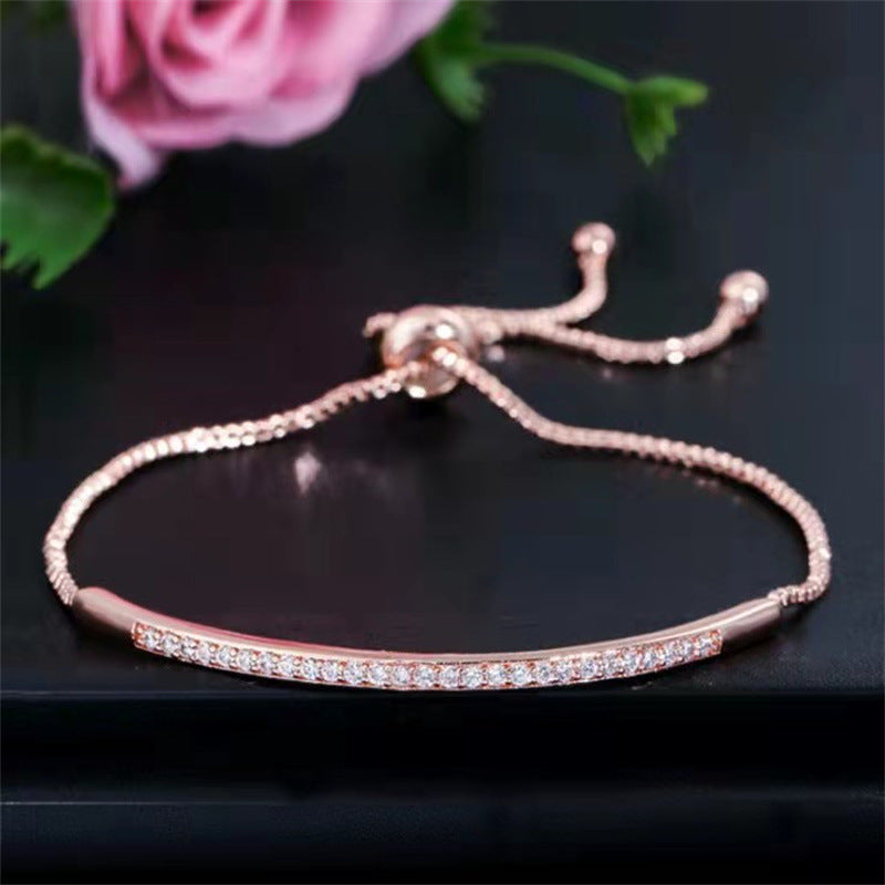 Three piece bracelet set gold, rose gold and silver with crystal studded bar