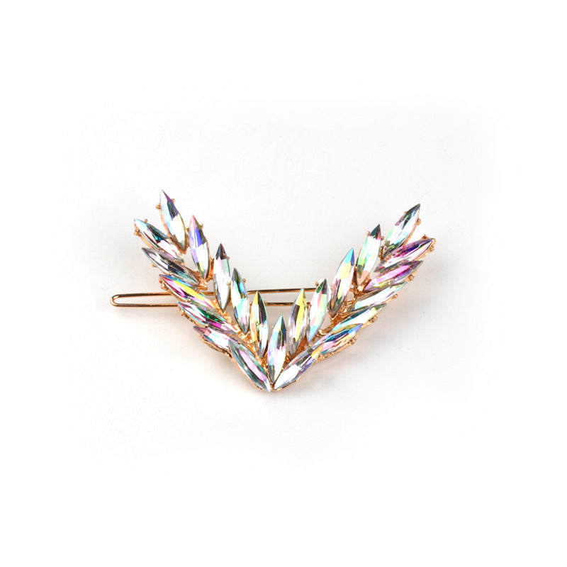 Crystal Rhinestone V Shaped Leaf Feather Hair Clip