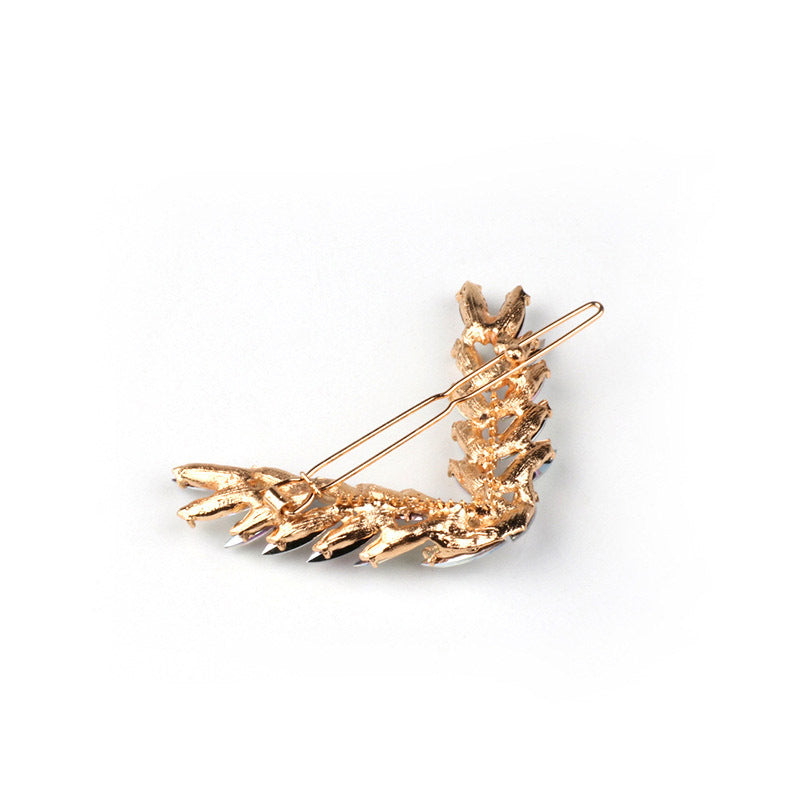 Crystal Rhinestone V Shaped Leaf Feather Hair Clip