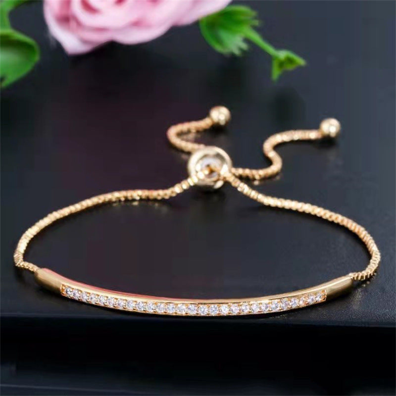 Three piece bracelet set gold, rose gold and silver with crystal studded bar