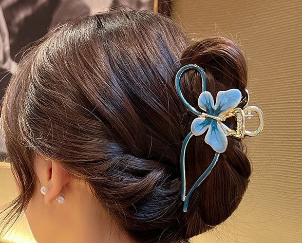 Blue Butterfly Details Gold Hair Clip Claw