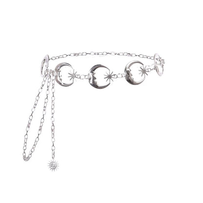 Celestial moon, star and sun silver chain belt