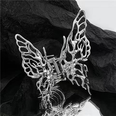 Silver butterfly hair clip claw