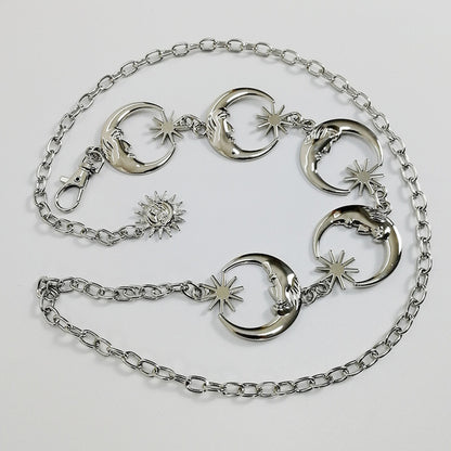 Celestial moon, star and sun silver chain belt
