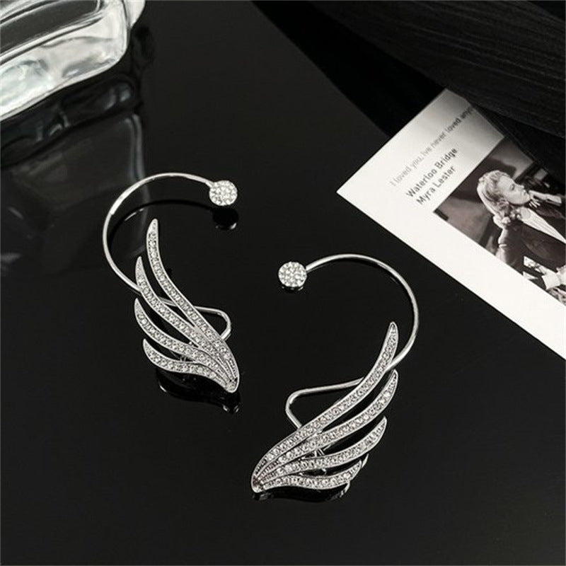 Crystal feather wing ear cuff clip