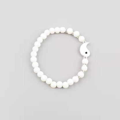 Black and white glass bead Yin and Yang bracelet set