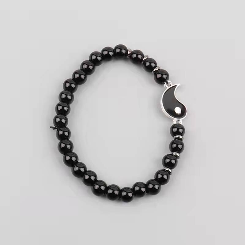 Black and white glass bead Yin and Yang bracelet set